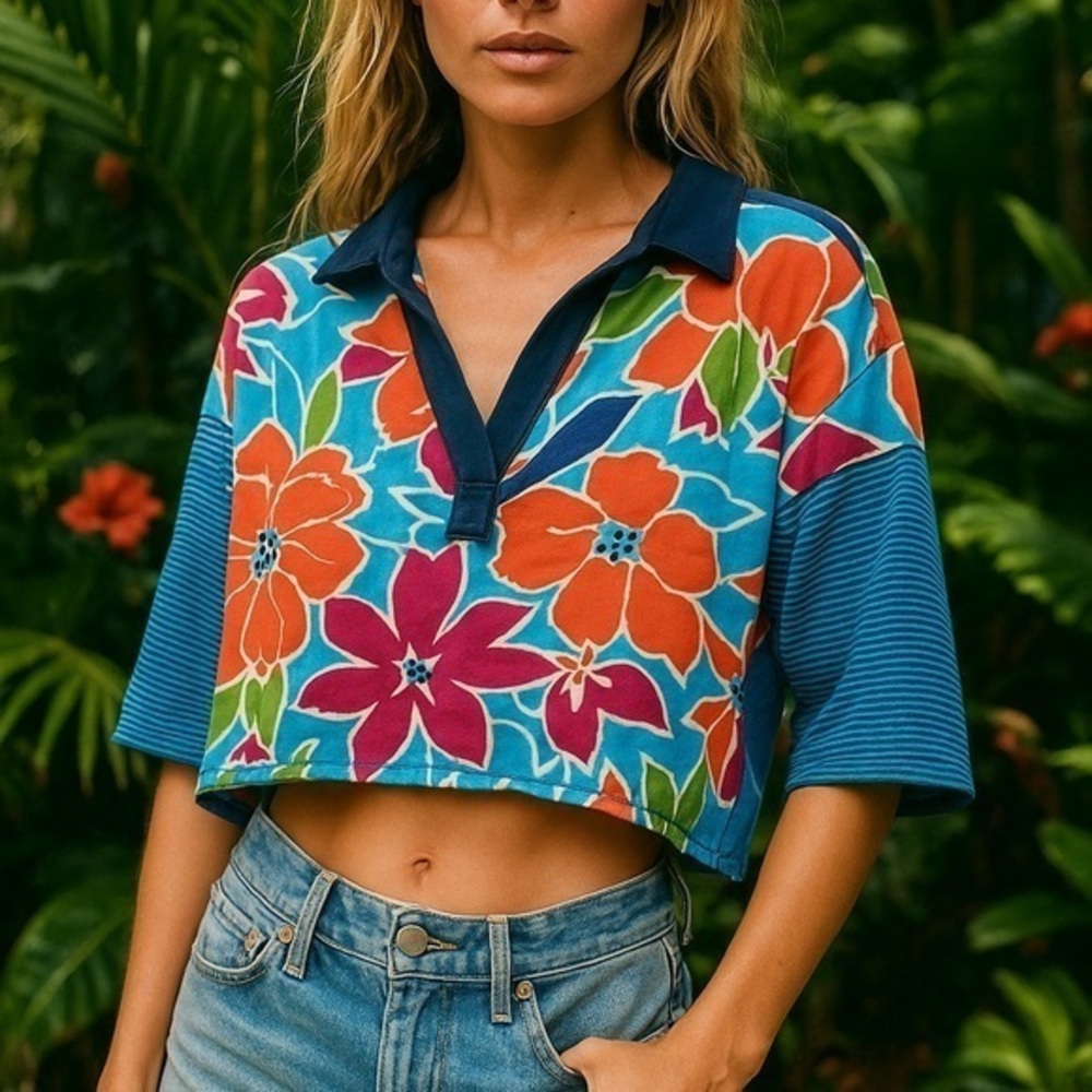 We the free cropped floral polo
